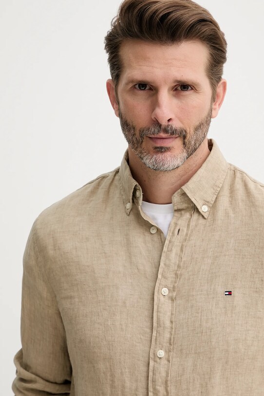 Tommy Hilfiger cămașă de in verde MW0MW34602