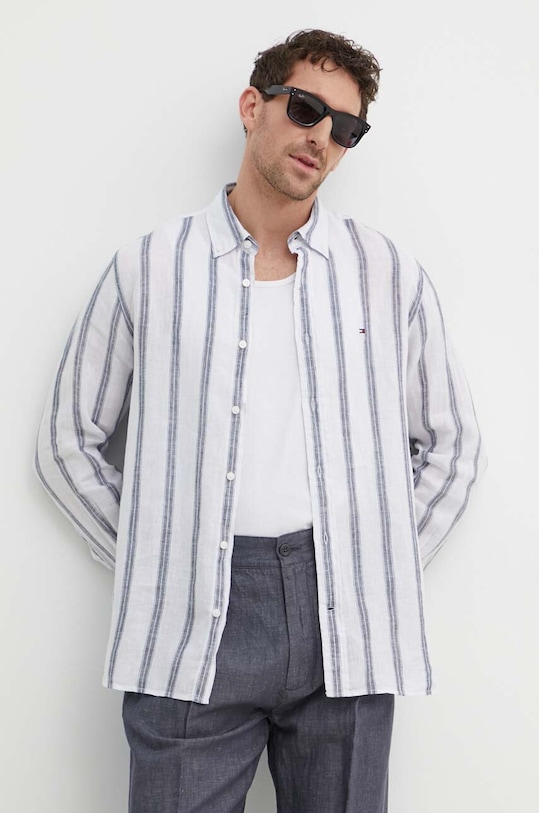 Πουκάμισο από λινό Tommy Hilfiger με ένα κουμπί λευκό MW0MW34612