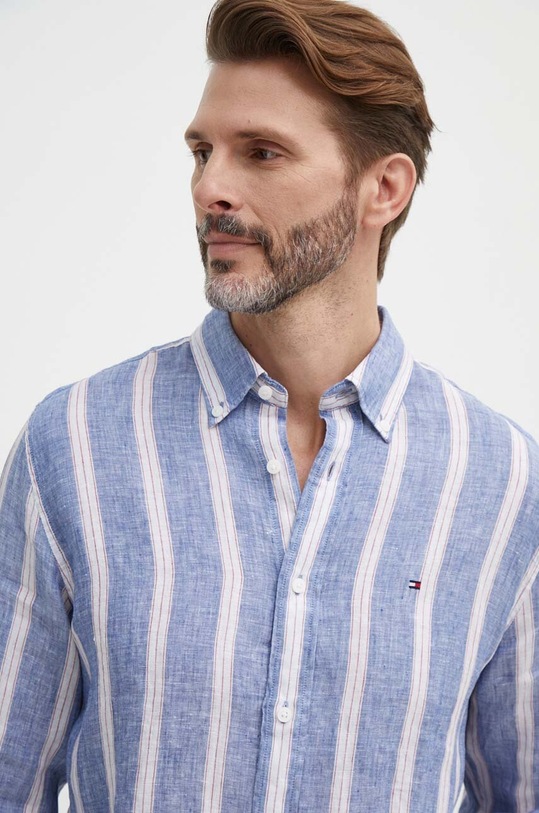 Πουκάμισο από λινό Tommy Hilfiger με ένα κουμπί μπλε MW0MW34612