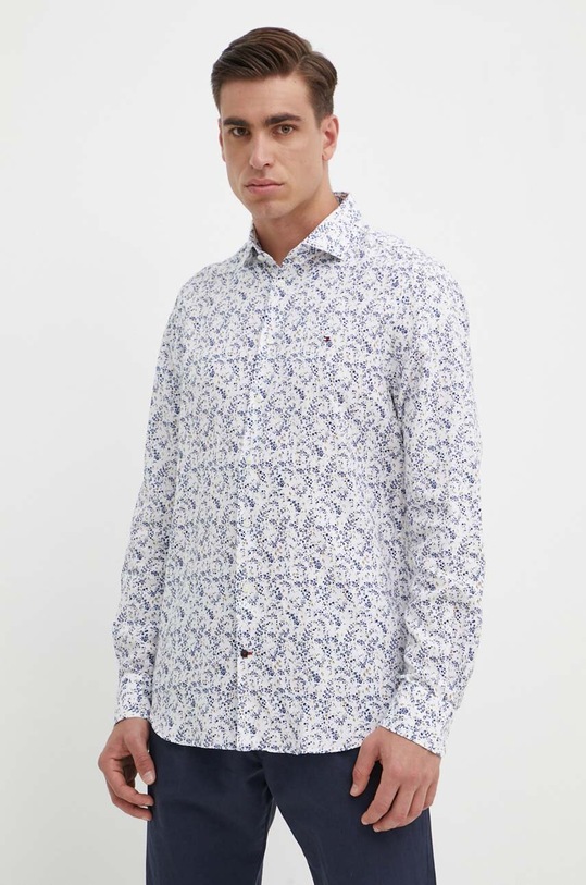 Košeľa s prímesou ľanu Tommy Hilfiger slim biela MW0MW34631