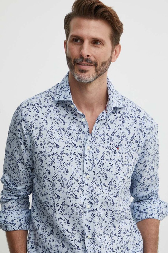 Košeľa s prímesou ľanu Tommy Hilfiger slim modrá MW0MW34631