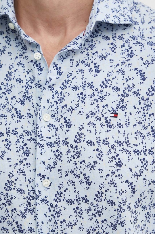 Košeľa s prímesou ľanu Tommy Hilfiger MW0MW34631 modrá SS24
