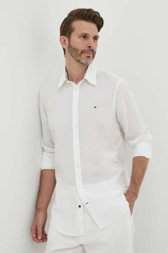 Πουκάμισο με μείγμα από λινό Tommy Hilfiger μακρύ λευκό MW0MW34632