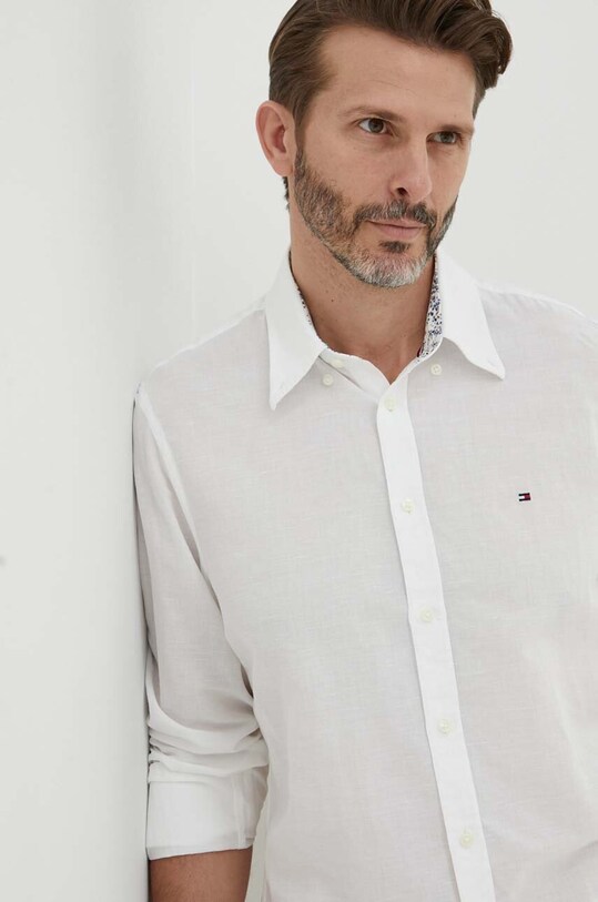 Košeľa s prímesou ľanu Tommy Hilfiger MW0MW34632 biela