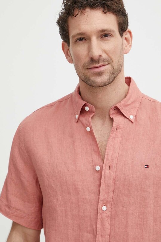Tommy Hilfiger cămașă de in scurt roz MW0MW35207