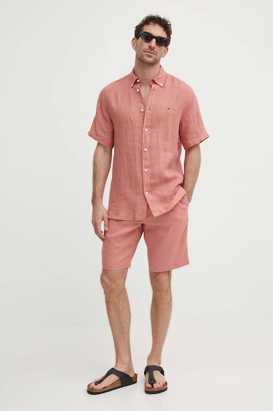 Tommy Hilfiger cămașă de in MW0MW35207 roz SS25