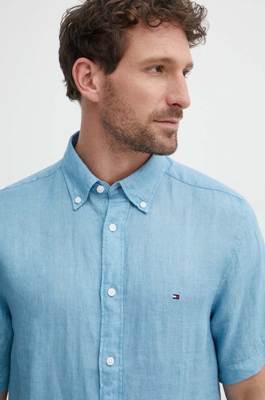 Πουκάμισο από λινό Tommy Hilfiger MW0MW35207 μπλε