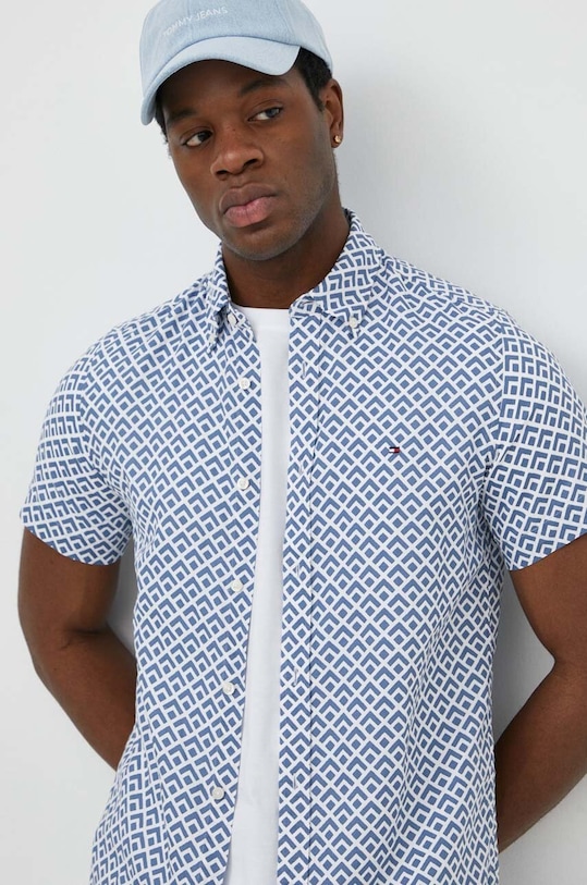 Πουκάμισο με μείγμα από λινό Tommy Hilfiger κανονικό μπλε MW0MW35238