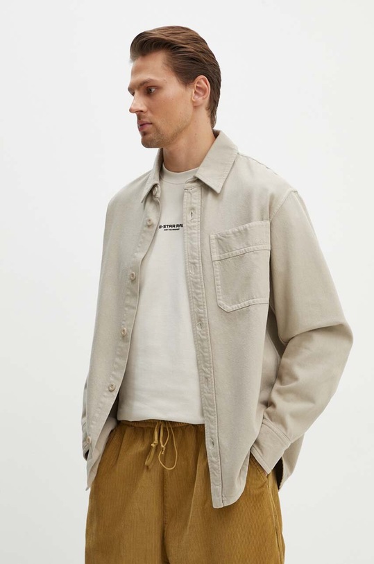 A.P.C. cămașă din bumbac Surchemise Basile Brodee Poitrine lung bej COFCN.H02918.BAE