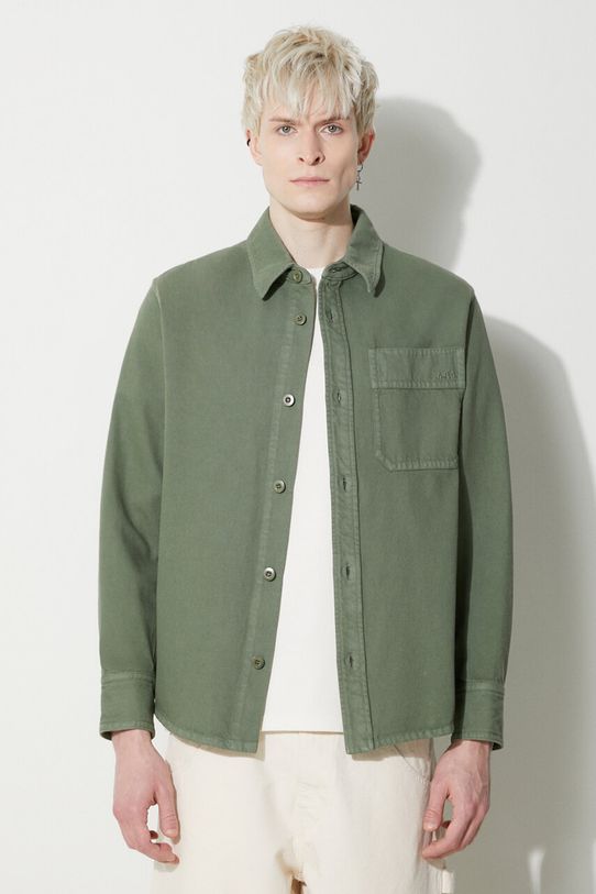 A.P.C. cotton shirt Surchemise Basile Brodee Poitrine classic green COFCN.H02918.KAI