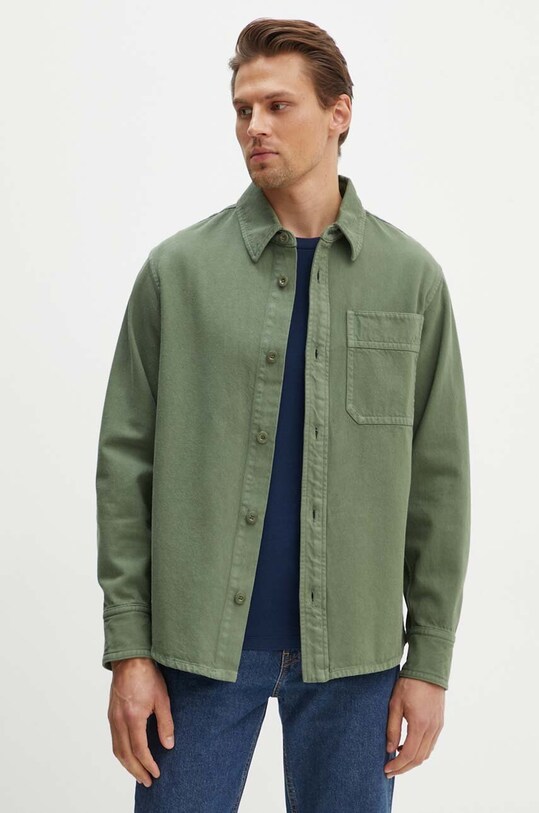 A.P.C. koszula bawełniana Surchemise Basile Brodee Poitrine zielony COFCN.H02918.KAI