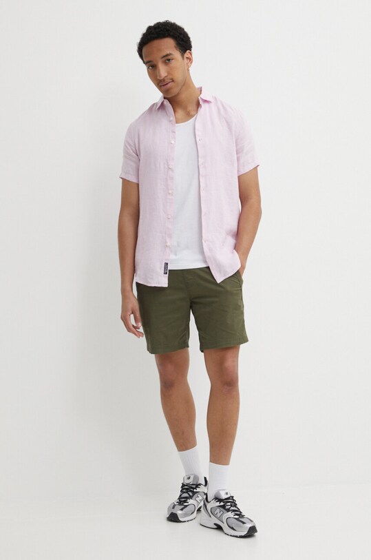 Lanena košulja Superdry M4010608A.M2F roza SS24