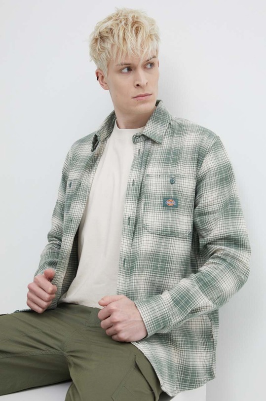 Dickies koszula bawełniana EVANSVILLE LS wzorzyste zielony DK0A4XGT