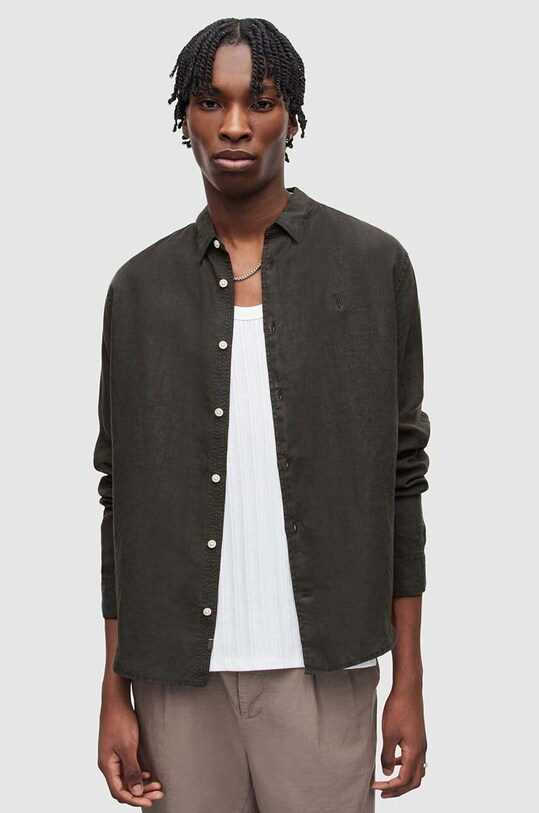 Сорочка з льону AllSaints CYPRESS чорний MS152Y