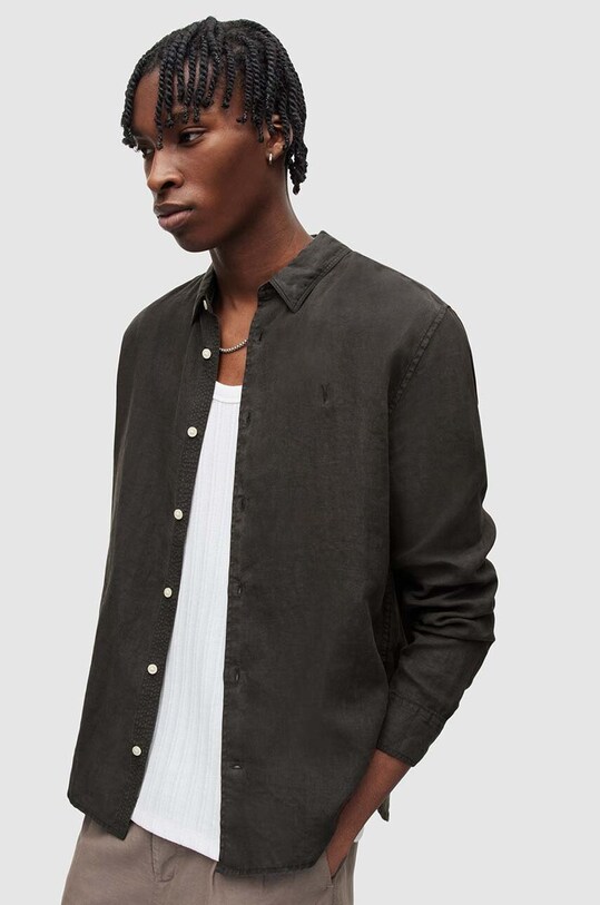 Сорочка з льону AllSaints CYPRESS MS152Y чорний