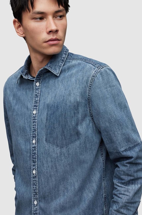 AllSaints koszula bawełniana jeansowa SOLAR MR010Z turkusowy SS24