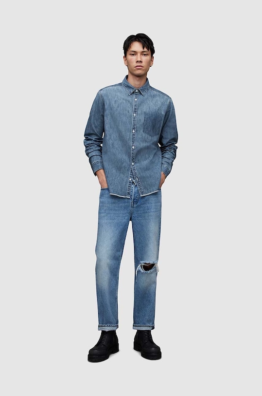 Βαμβακερό τζιν πουκάμισο AllSaints SOLAR τιρκουάζ MR010Z