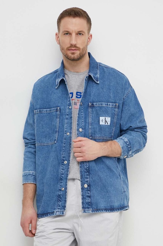 Calvin Klein Jeans kurtka jeansowa bez kaptura niebieski J30J324865