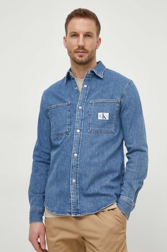 Rifľová košeľa Calvin Klein Jeans jednofarebný modrá J30J324885