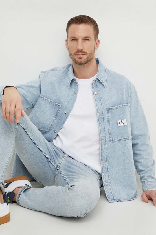 Calvin Klein Jeans koszula jeansowa bawełna niebieski J30J324894