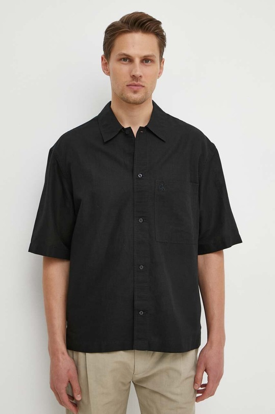 Calvin Klein Jeans cămașă de in scurt negru J30J325173