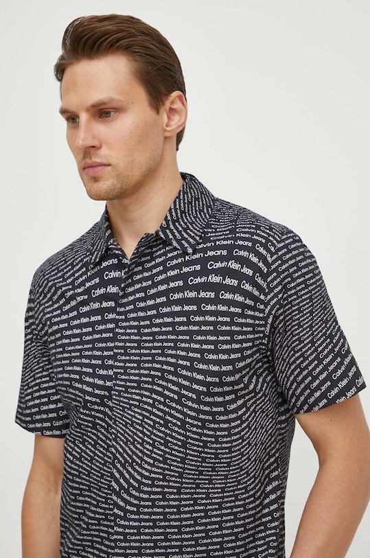 Calvin Klein Jeans koszula bawełniana wzorzyste czarny J30J325938