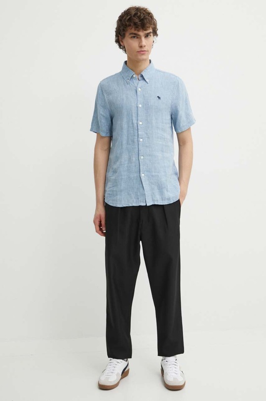Lněná košile Abercrombie & Fitch KI125.4042.210 modrá SS24