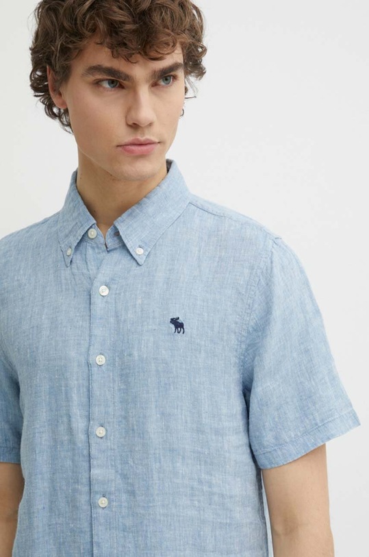 Lněná košile Abercrombie & Fitch modrá KI125.4042.210