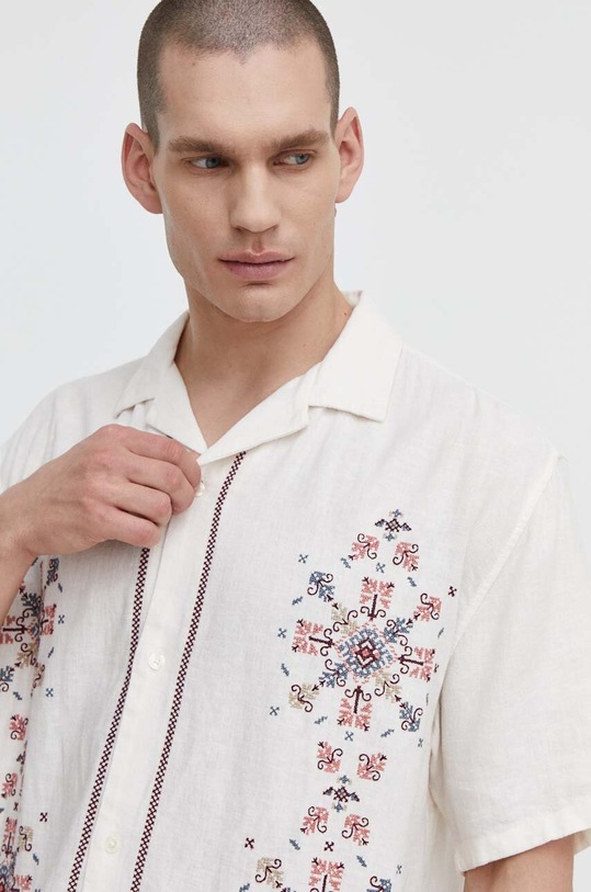 Lněná košile Abercrombie & Fitch len béžová KI125.4446.106