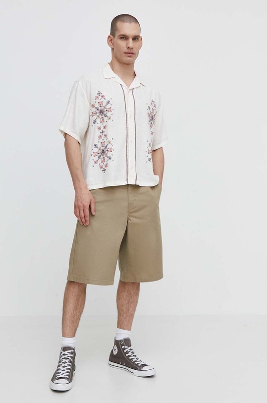 Lněná košile Abercrombie & Fitch KI125.4446.106 béžová SS24