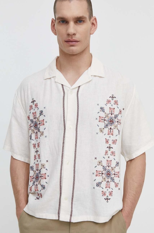 Lněná košile Abercrombie & Fitch béžová KI125.4446.106