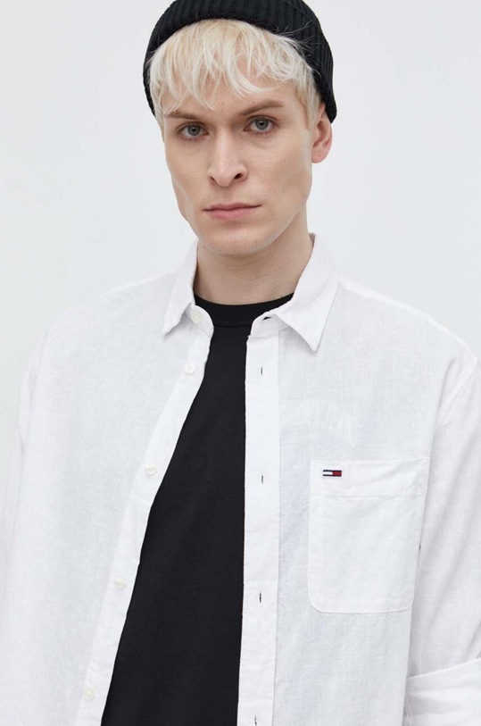 Tommy Jeans cămașă din amestec de in DM0DM18962 alb