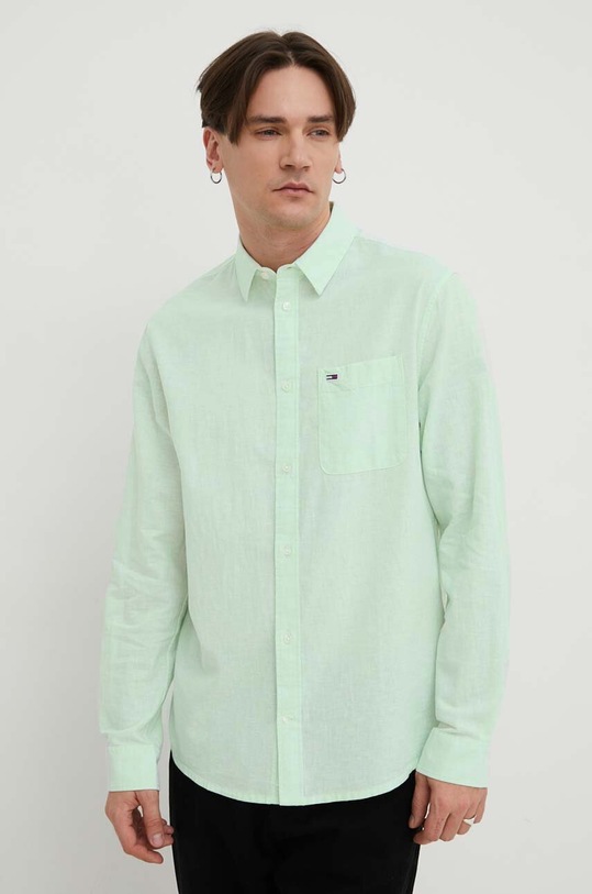 Tommy Jeans koszula z domieszką lnu zielony DM0DM18962