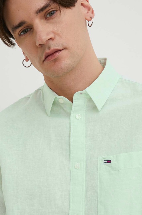 Tommy Jeans koszula z domieszką lnu DM0DM18962 zielony