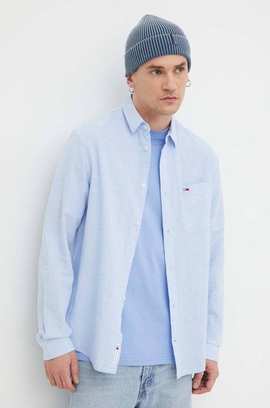 Tommy Jeans koszula z domieszką lnu regular niebieski DM0DM18962