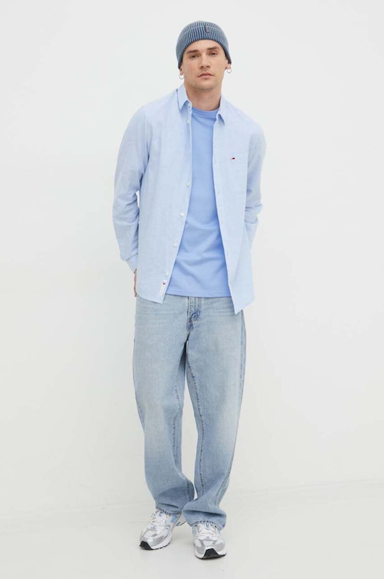 Tommy Jeans koszula z domieszką lnu DM0DM18962 niebieski SS24