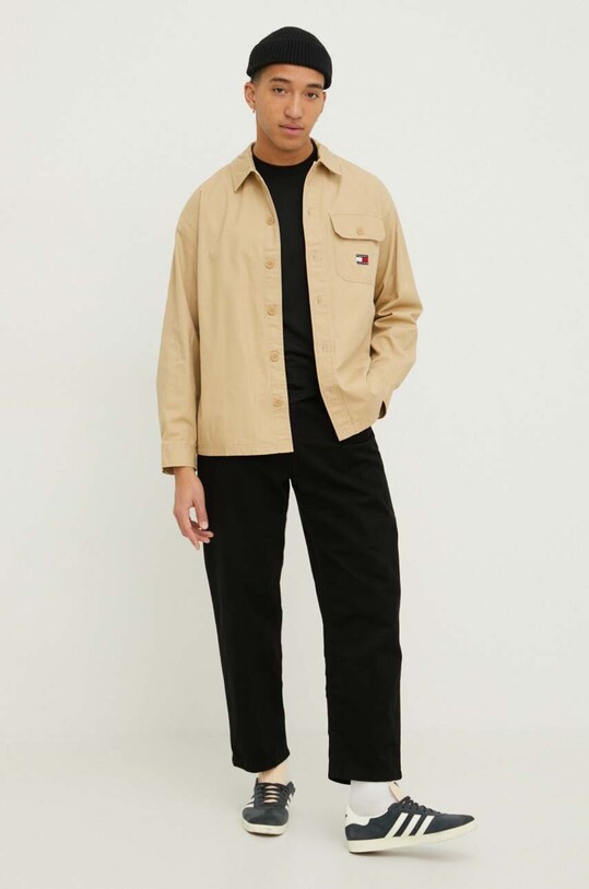 Tommy Jeans koszula bawełniana DM0DM18887 beżowy SS24