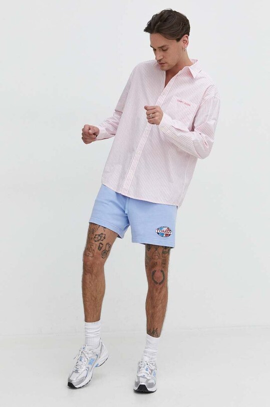 Tommy Jeans cămașă din bumbac cu modele roz DM0DM18956