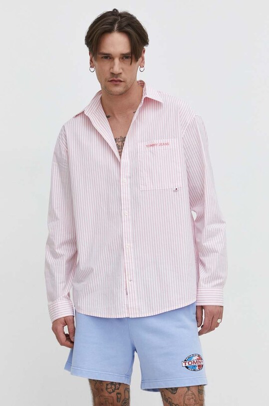 Tommy Jeans cămașă din bumbac DM0DM18956 roz SS24