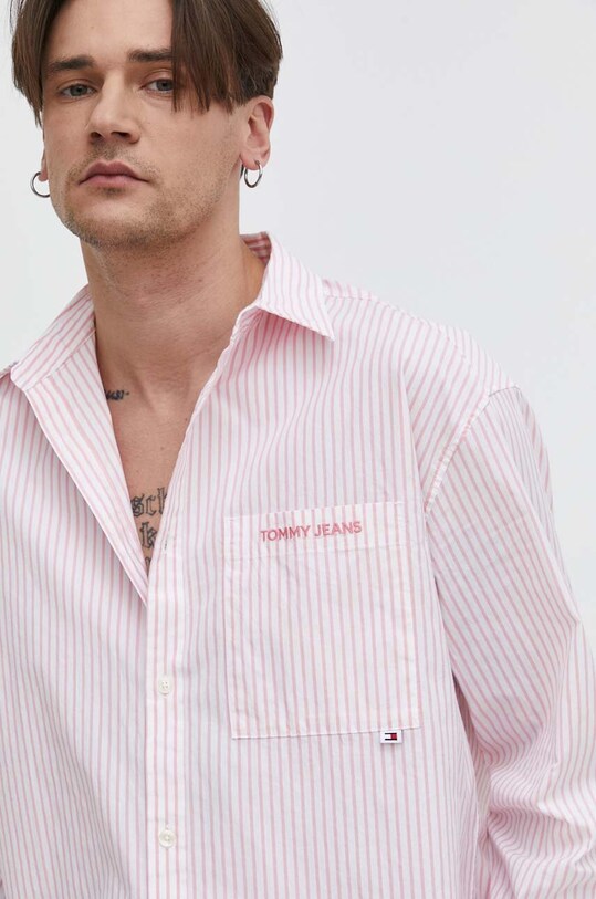 Tommy Jeans cămașă din bumbac roz DM0DM18956