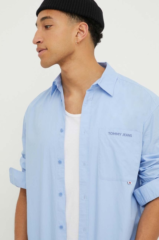 Bavlněná košile Tommy Jeans dlouhý modrá DM0DM18959
