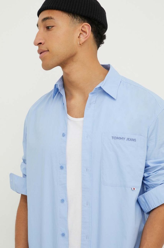 Bavlněná košile Tommy Jeans dlouhý modrá DM0DM18959