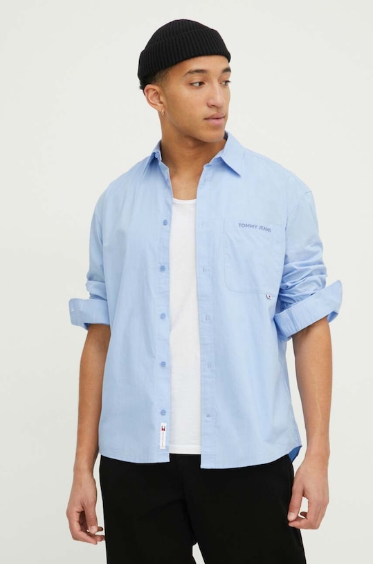 Bavlněná košile Tommy Jeans modrá DM0DM18959