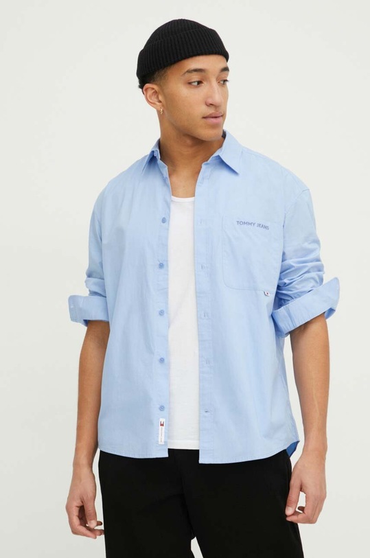 Bavlněná košile Tommy Jeans modrá DM0DM18959