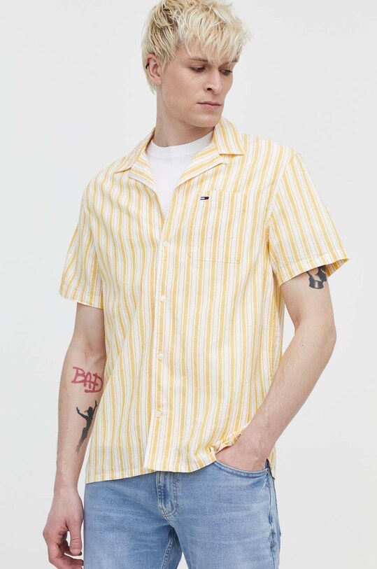 Πουκάμισο με μείγμα από λινό Tommy Jeans casual κίτρινο DM0DM18961
