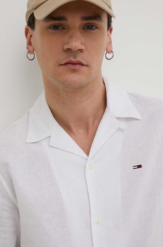 Tommy Jeans cămașă din amestec de in alb DM0DM18963