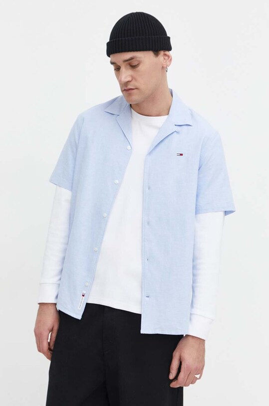 Рубашка с примесью льна Tommy Jeans casual голубой DM0DM18963