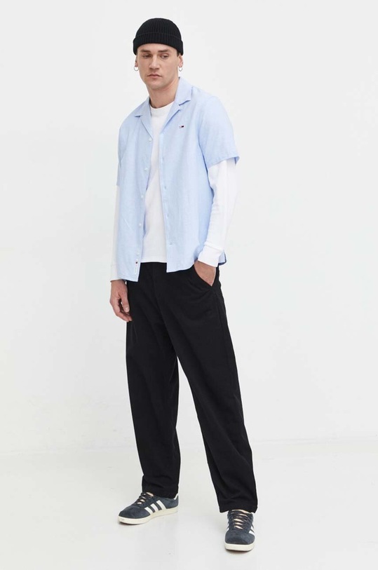Odzież Tommy Jeans koszula z domieszką lnu DM0DM18963 niebieski