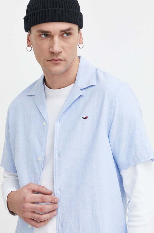 Košulja s dodatkom lana Tommy Jeans DM0DM18963 plava