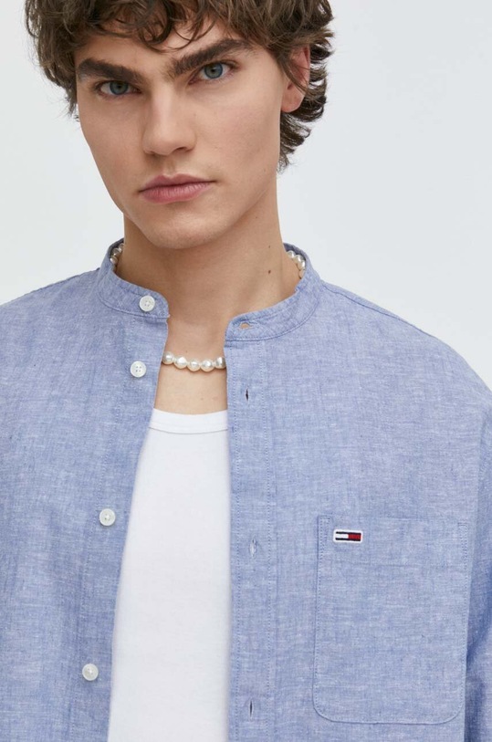 Tommy Jeans cămașă din amestec de in DM0DM18964 albastru